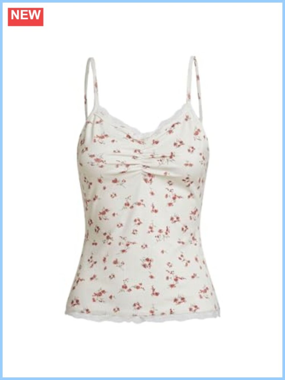 Women's Floral Lace Trim Spaghetti Strap Camisole Top